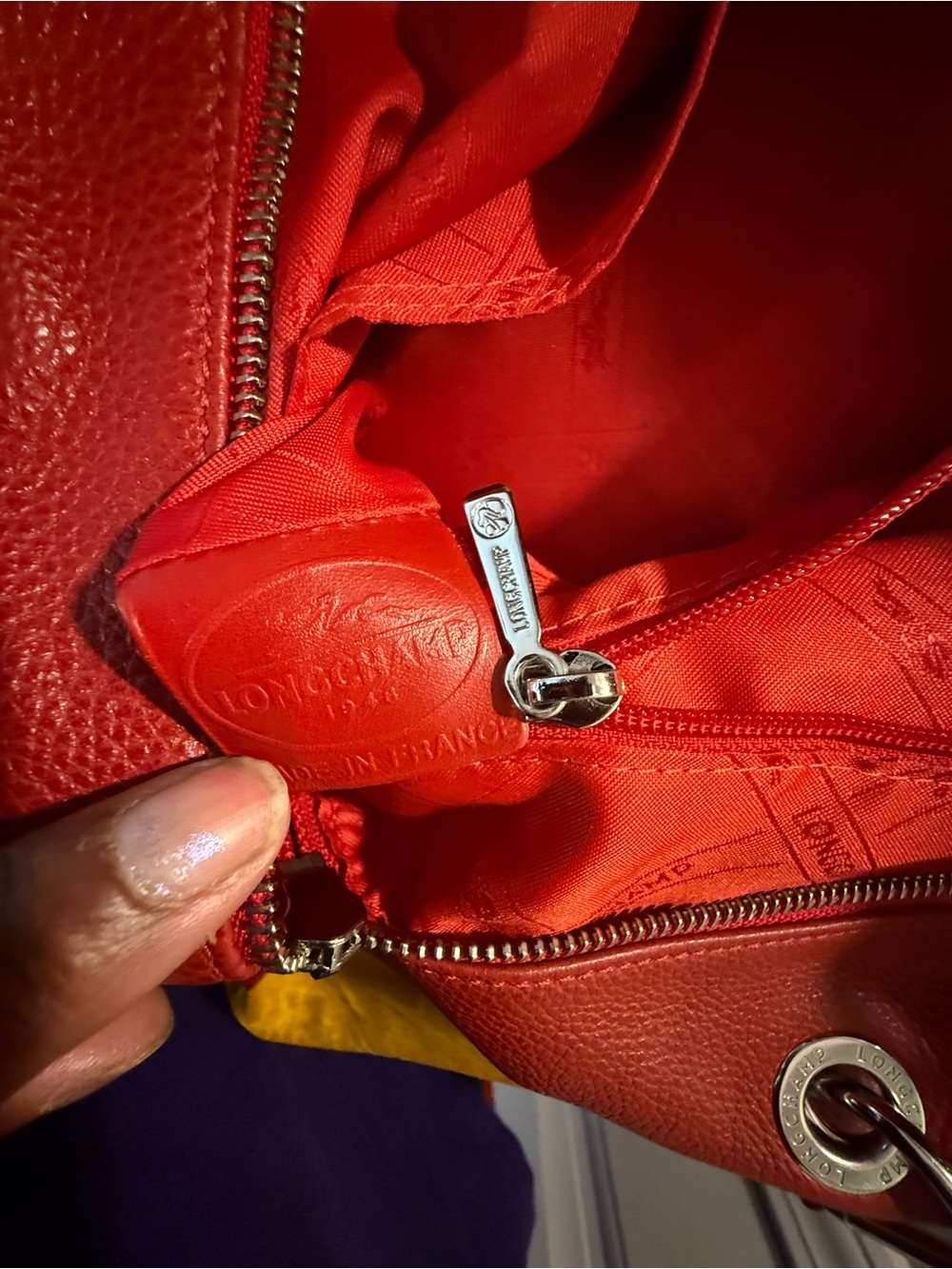 Longchamp Le Foulonne Red Leather Tote with Dual Handles and Shoulder Strap - Picture 12 of 16